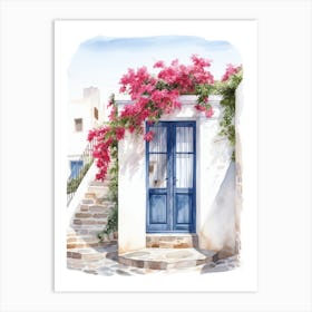 Mykonos, Greece   Mediterranean Doors Watercolour Painting 3 Art Print