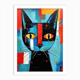 Geometric Grace: Minimalist Cubist Cat Portrait Art Print