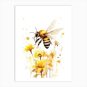 A Bee Watercolour In Autumn Colours 1 Art Print