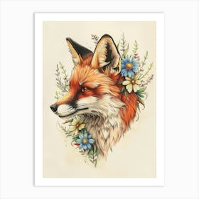 Amazing Red Fox With Flowers 2 Art Print