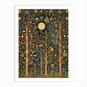 William Morris Style Moon In The Forest 2 Art Print