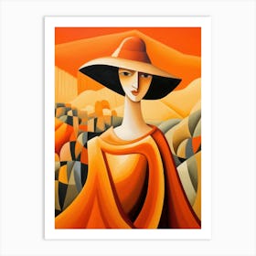 Woman In Orange Hat Art Print