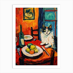 Wine, Lemons And A Cat Art Print