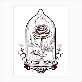 The Enchanted Rose (Beauty And The Beast) Fantasy Inspired Line Art 4 Art Print