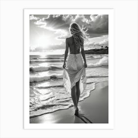 Woman Walking On The Beach Art Print