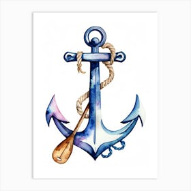 Anchor, Paddle and Rope watercolor painting Art Print