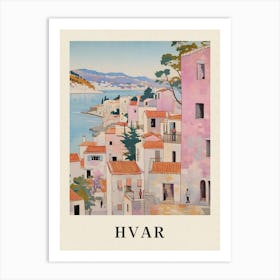 Hvar Croatia 2 Vintage Pink Travel Illustration Poster Art Print