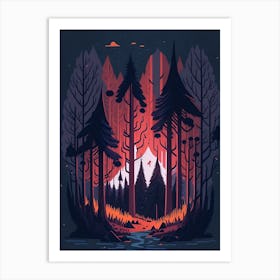 A Fantasy Forest At Night In Red Theme 78 Art Print