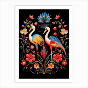 Folk Bird Illustration Crane 2 Art Print