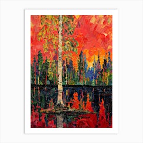 Birch Tree In The Sunset Art Print