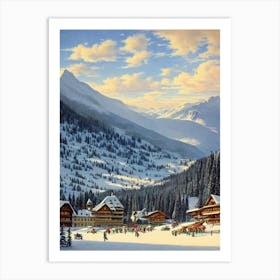 Kitzbühel, Austria Ski Resort Vintage Landscape 1 Skiing Poster Art Print