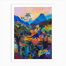 Dinosaur & The Volcano Painting 1 Art Print