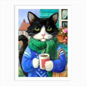 Cat With A Cup Of Coffee 1 Art Print