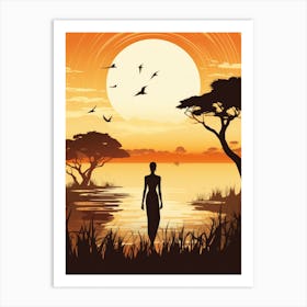 Silhouette Of African Woman At Sunset Art Print