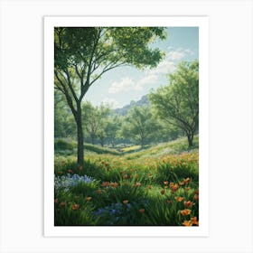 A Peak Into A Vibrant And Lush Park The Vivid Greens Of Spring Foliage Captured In A Soft Blur Add (2) 2 Art Print