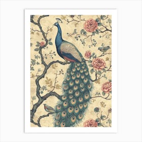 Sepia Peacock Bird Wallpaper Art Print