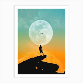 Silhouette Of A Man On A Rock Art Print