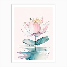 Blooming Lotus Flower In Lake Minimal Watercolour 1 Art Print