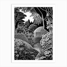 Giverny Gardens, France Linocut Black And White Vintage Art Print