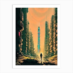 Neon Lit Cyberpunk Cityscape Art Print