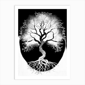 Tree Of Life (Immortality) 2 Symbol Black And White Painting Art Print