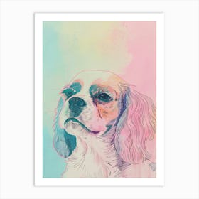 Pastel English Toy Spaniel Dog Pastel Line Illustration  2 Art Print