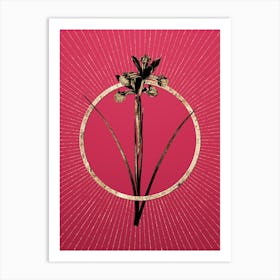Gold Spanish Iris Glitter Ring Botanical Art on Viva Magenta n.0135 Art Print