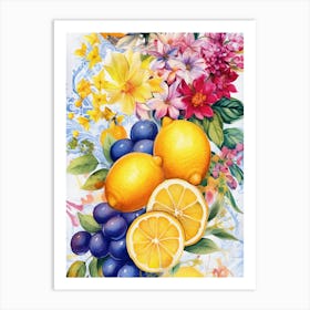 lemons summer flowers Art Print