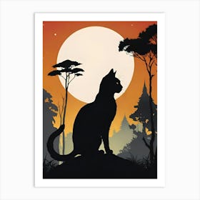 Silhouette Of A Cat Art Print