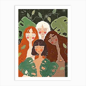 Four Women With Leaves Art Print