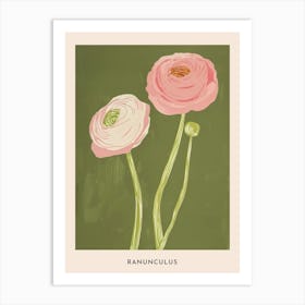 Pink & Green Ranunculus 3 Flower Poster Art Print