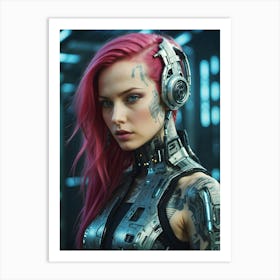 Futuristic Girl With Pink Hair Art Print