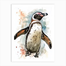 Humboldt Penguin Santiago Island Watercolour Painting 4 Art Print