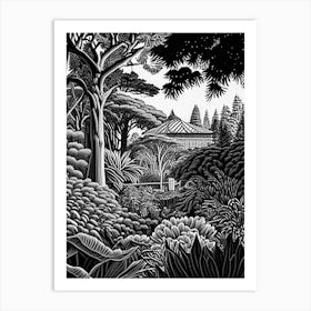 New York Botanical Garden, 1, Usa Linocut Black And White Vintage Art Print