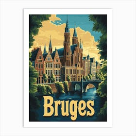 Aihrgdesign A Retro Travel Poster For Bruges Featuring The Ba 2359098e Fdad 4358 9f21 7abe427ee9ee 3 Art Print