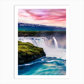 Waterfall At Sunset In Iceland 1 Art Print