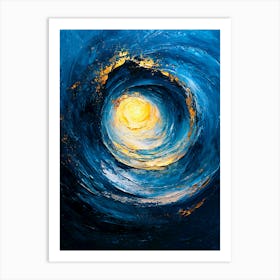 Abstract Swirling Energy – Vibrant Expressionist Art Print In Blue And Gold Art Print