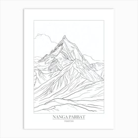 Nanga Parbat Pakistan In Line Drawing 2 Poster Art Print