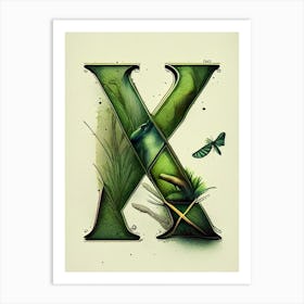 X  Letter, Alphabet Retro Drawing 1 Art Print