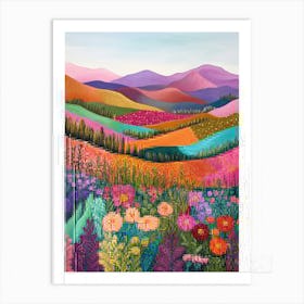 Colorful Landscape With Mountain and Flowers 5 Art Print