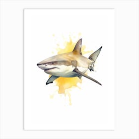 Cartoon Watercolour Lemon Shark Kids Nursery 1 Art Print