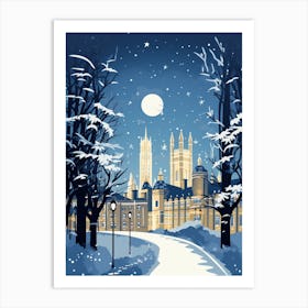 Winter Travel Night Illustration Oxford United Kingdom 2 Art Print