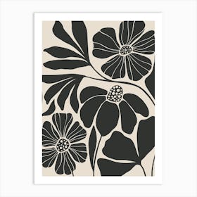 Beige and Black Abstract Floral Art Print