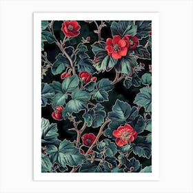 Red Roses Inspired By William Morris Art Print