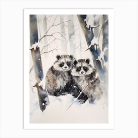 Winter Watercolour Raccoon 1 Art Print
