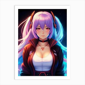 Anime Girl With Purple Hair Art Print