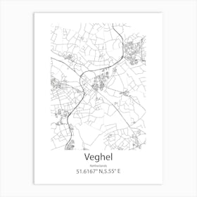 Veghel,Netherlands Minimalist Map Art Print