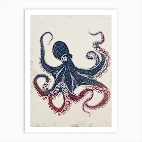 Blue & Red Gradient Octopus Art Print