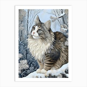 Norwegian Forest Cat Relief Illustration 1 Art Print