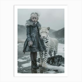 Girl And A Leopard Art Print